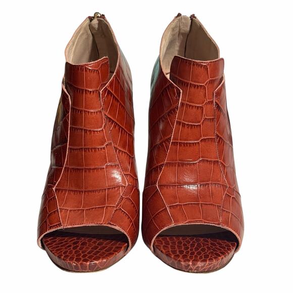 Escada Croc Embossed Leather Ankle Booties Rust Brown Italy Back Zip EU 40 - Picture 5 of 14